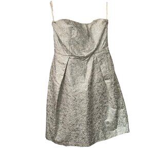 Lord & Taylor Size 8 NEW Silver Jacquard Brocade Strapless Pleated Dress